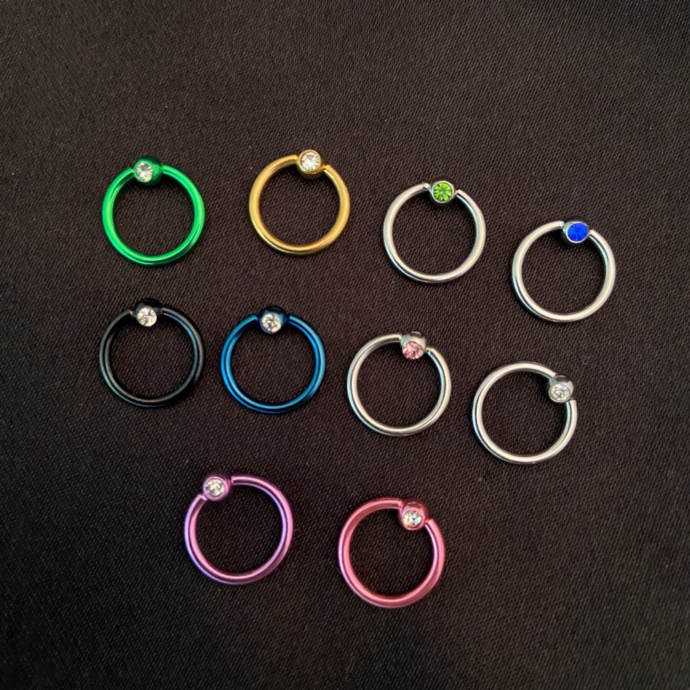 ♻️ 3/$25 10-16G CBR Captive Rings Gemstone Colored